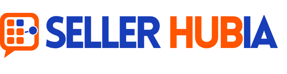 Logotipo Seller HubIA para fundos claros: SELLER e IA em azul, HUB em laranja