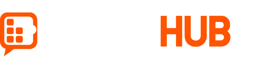 Logotipo Seller HubIA para fundos escuros: SELLER e IA em branco, HUB em laranja